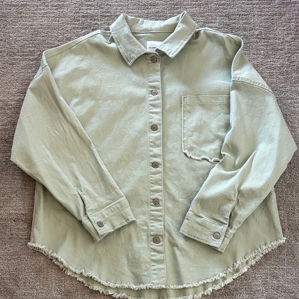 Celebrity Pink Sage Green Shirt denim jacket button down